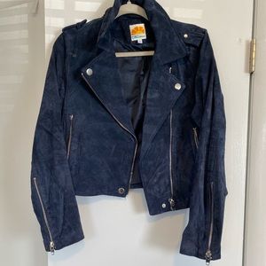 C&C California ladies L 100% genuine leather/suede navy blue jacket